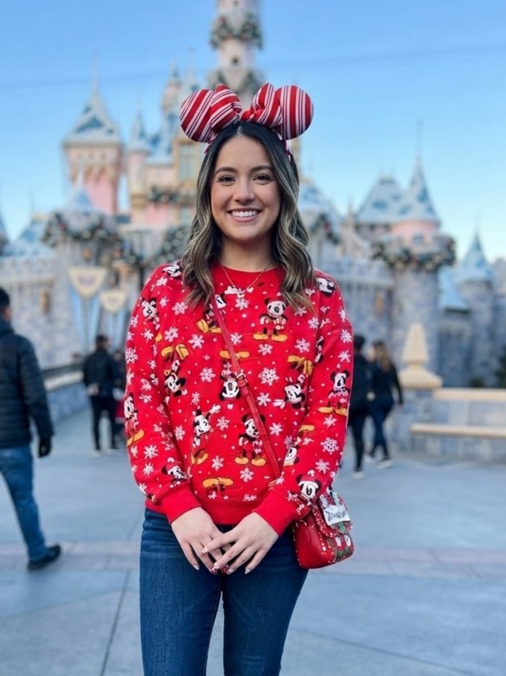 Disney Mickey Mouse Holiday Christmas Sweatshirt Snowflake Red Size XXL